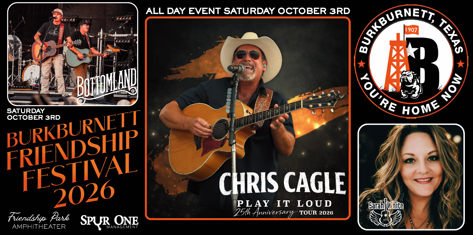 Friendship Festival 2026 banner — all-day event Saturday, October 3, with Chris Cagle live at the Friendship Park Amphitheater